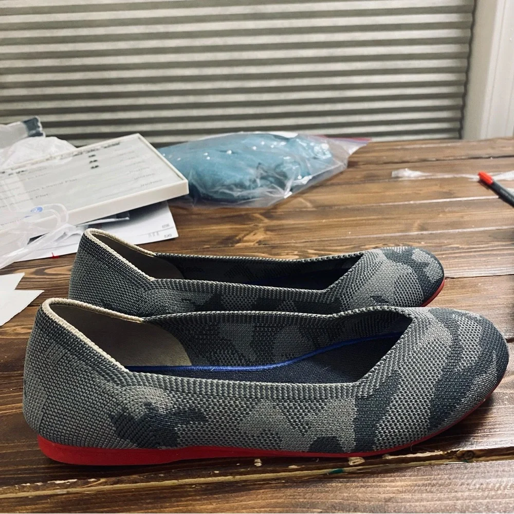 Rothy's Retired Gray Camouflage Stretch Flats‎ with Red Soles Size 7